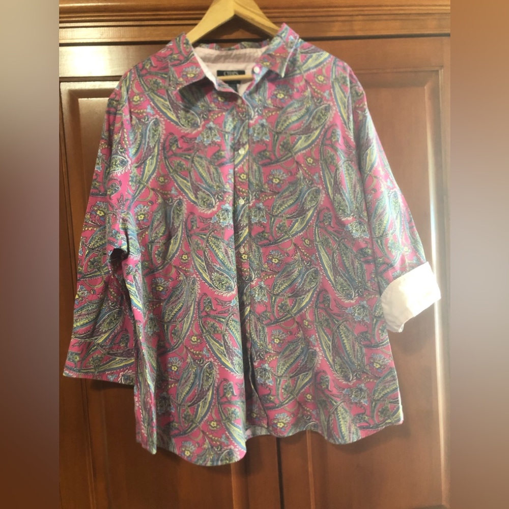 Chaps Bright Pink Printed Blouse Size 3X